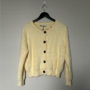 Zara women’s fuzzy cardigan sweater with jewelled buttons- medium- cream